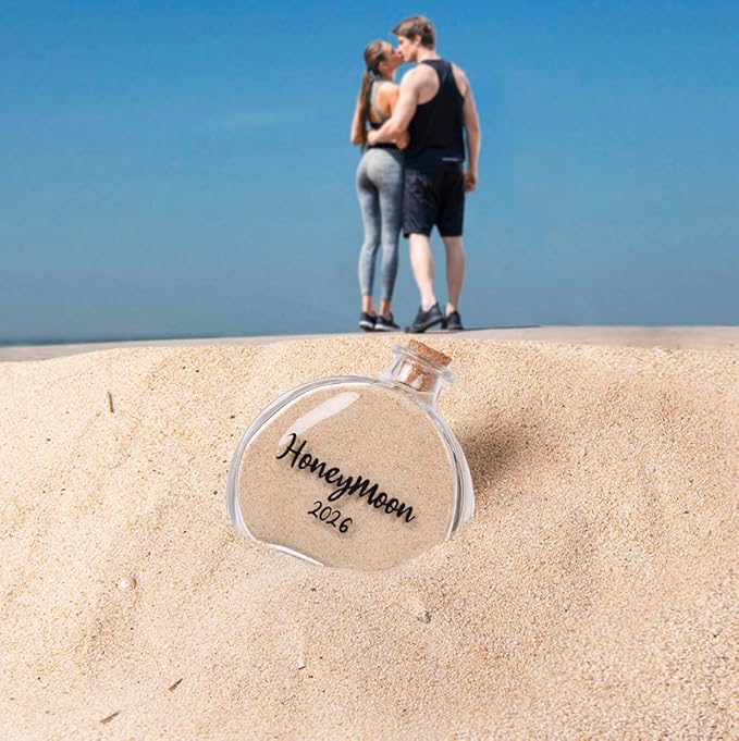 Honeymoon Sand Keepsake Jar 2026,Bridal Shower, Wedding, Engagement, Honeymoon, Travel Gift for Couples, Newlywed, Fiance(Gift Box Includes) - 100ml Round Shape Glass