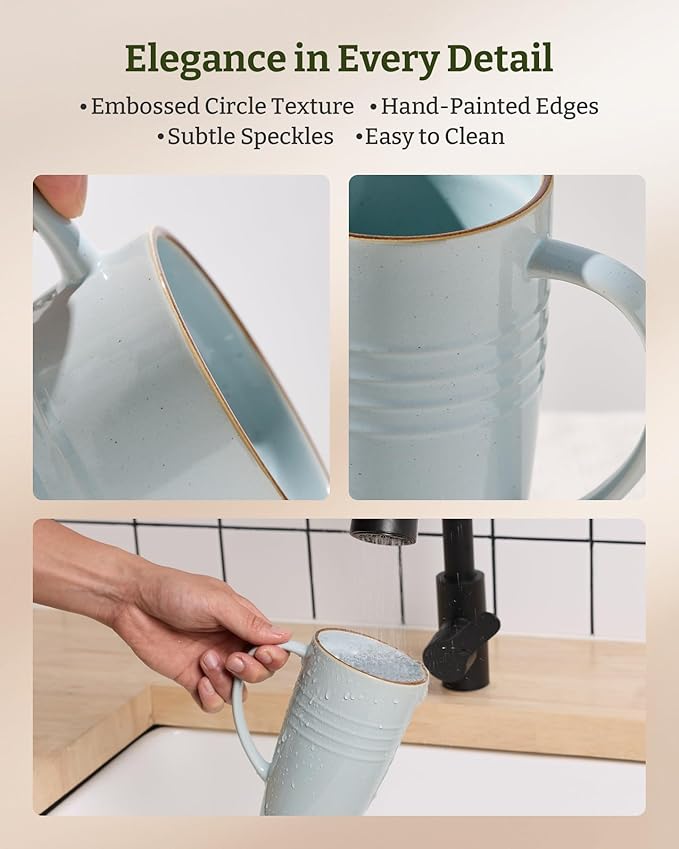 famiware Jupiter Large Coffee Mug, 20oz Coffee Mug with Lid, Ceramic Mugs Set of 2, Cup Set with Handle for Latte, Tea, Cocoa, Milk, Home & Office, Microwave and Dishwasher Safe, Light Blue