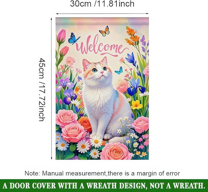 BlissYard Spring Garden Flag Spring Yard Flag Elegant Cat with Flowers and Butterflies Backdrop Design Double-Sided 12x18 Inches Welcome Yard Flag for Seasonal Outdoor Decor