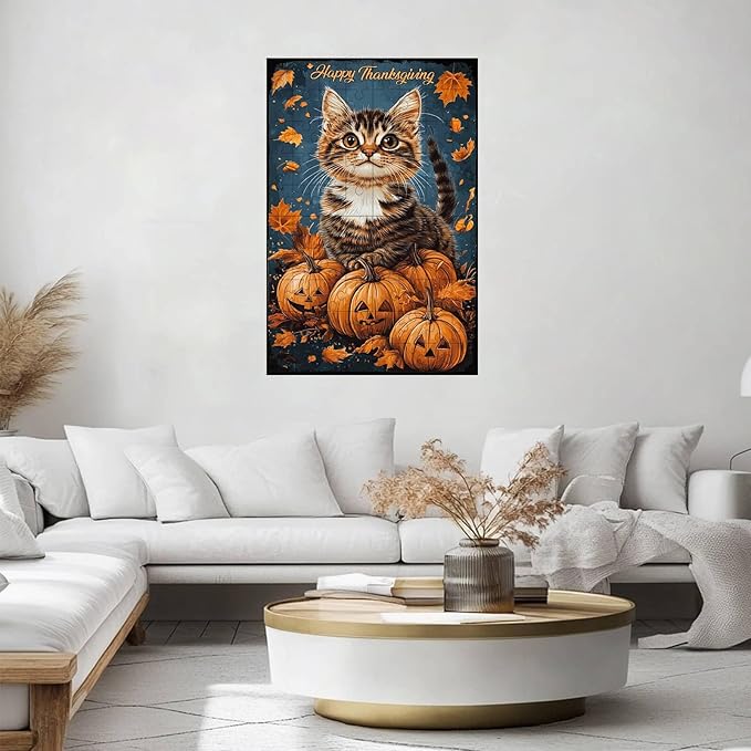 1000 Pieces Wooden Jigsaw Puzzle Cat Thanksgiving Day Intellectual Decompressing Stress Relief Therapy Educational Game Collectibles DIY Toys for Family Friends 29.5x19.7 Inch