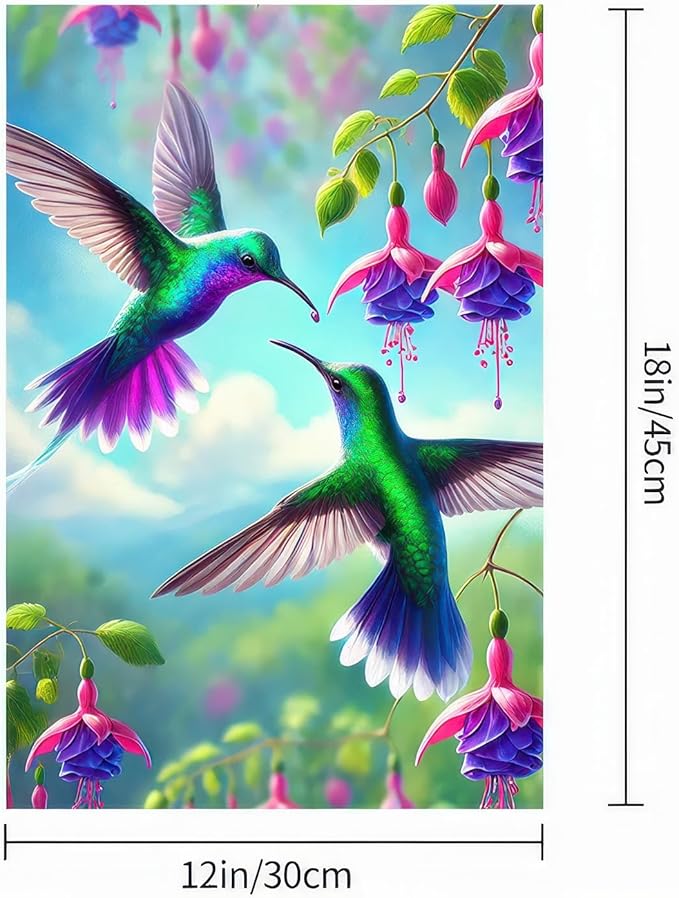 BlissYard Spring Garden Flag Double Sided 12 x 18 Inch Hummingbird Garden Flag Welcome Flags Floral Flowers Yard Flag Vintage Spring Yard Lwan Flag House Seasonal Farmhouse Outside Outdoor Decoration