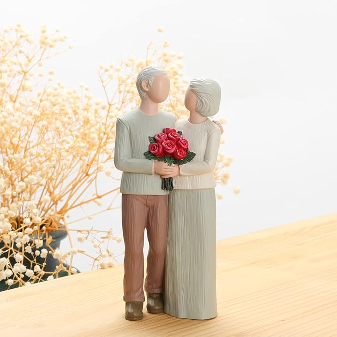 Loving Elderly Couple Figurines, Wedding Anniversary Statues for Home Decoration, Sculpted Hand-Painted Figures Gifts to Parents Grandparents