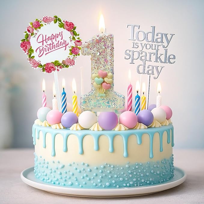 by Tugba Aydan - 1 Number Birthday Candles – 24 Piece Cake Decoration Kit with Number Candle – Party Supplies for Kids’ First Birthday Celebration