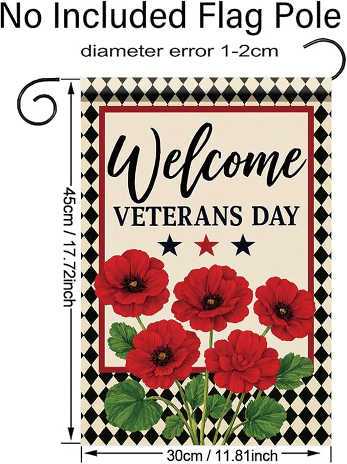 Starlit Patio Buffalo Plaid Welcome Wreath Flag Veterans Day Garden Flag Red Poppy Flower 12x 18 Inch Double Sided Spring Outdoor Fall Autumn Farmhouse Outdoor Small Decor for Porch Lawn Patio Yard