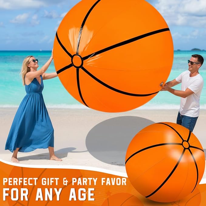 Meooeck 2 Pcs 40 Inch Giant Inflatable Basketball Party Decor Large Inflatable Sports Basketball Giant Beach Ball Pool for Outdoor Activity Summer Sports Birthday Party Supplies