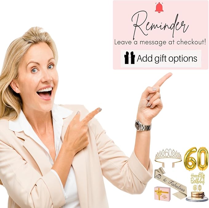 60th Birthday Decorations for Women Gold with 60th Birthday Sash and Tiara, Cake Topper and Candles,Number Balloons, 60 Year Old Gifts for Women