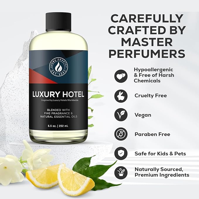 Aroma Country Ritzy Luxury Hotel Diffuser Oil - Luxury Hotel Scent for Diffuser & Air Fresheners - Essential Oil Diffuser Refill, Home Fragrance Collection with Gardenia & Amber (4 Fl. Oz)