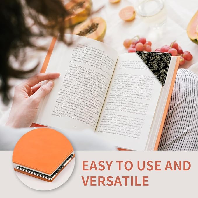 Cute Leather Bookmarks, Fun Triangle Making Corner Bookmark, Book Accessories for Reading Book Lovers, Unbreakable Page Markers for Women Men Luxury Golden Dragon