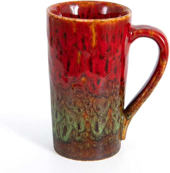 20oz Porcelain Coffee Mugs Set of 2, Large Tall Coffee Mugs with Handles, Modern Ceramic Coffee Cups for Tea, Cocoa, Milk, Gifts for Women Men - Red & Green
