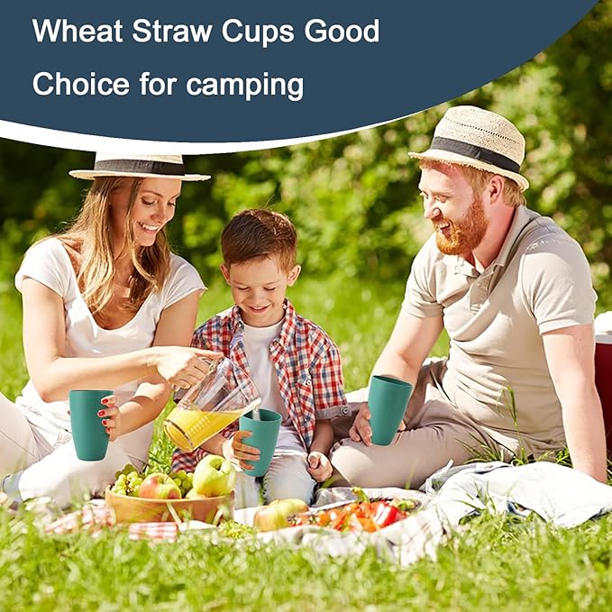 PYRMONT Plastic Cups Wheat Straw Cups 20oz Unbreakable Kid Cup Set of 6 Tumbler for Kitchen Drinking Cup Reusable Small Water Cups Dishwasher & Microwave Safe, BPA Free