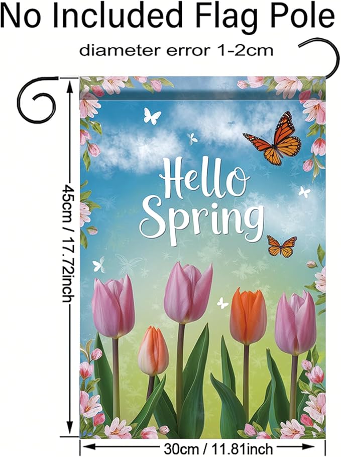 Starlit Patio Welcome Spring Garden Flag 12x18 Double Sided Small Butterflies Tulip Floral Flower Garden Flag House Outside Spring Summer Decoration Seasonal Flower Yard Outdoor Flag