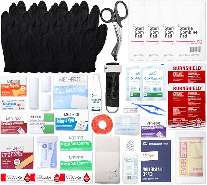MFASCO 2-Shelf OSHA Compliant First Aid Kit - Wall Mount Metal Cabinet - 227 Pieces - Workplace Safety - Commercial, Office, Kitchen, for Home & Business Emergency Kit