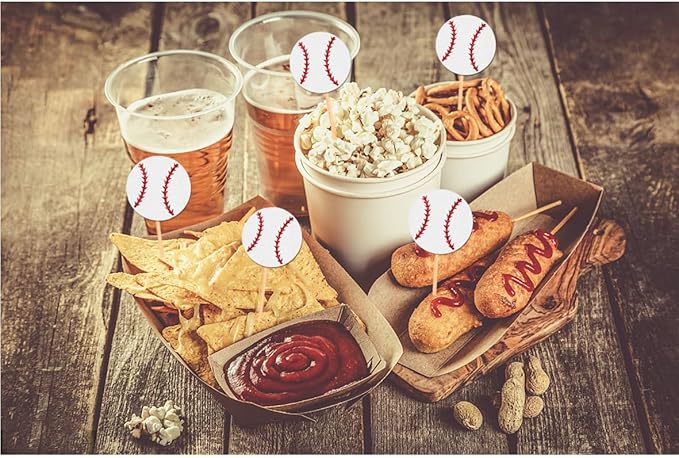 24pc Glitter Baseball Cupcake Toppers - Baseball Party Decorations, Player Toppers - Baby Shower Theme