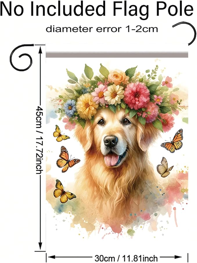 Starlit Patio Welcome Spring Summer Garden Flag 12x18 Double Sided Golden Retriever Dog Garden Flag Pet Flower Butterflies Yard Outside Decorations Floral Flower Seasonal Outdoor Small Home Decor