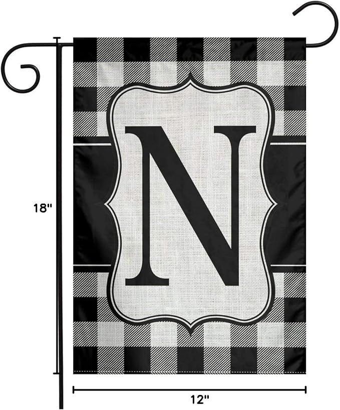 YANGHOME Monogram Initial N Burlap Garden Porch Lawn Flag Farmhouse Decorations Mailbox Decor Welcome Sign 12x18 Inch Small Mini Size Double Sided Flax Nylon Linen Fabric