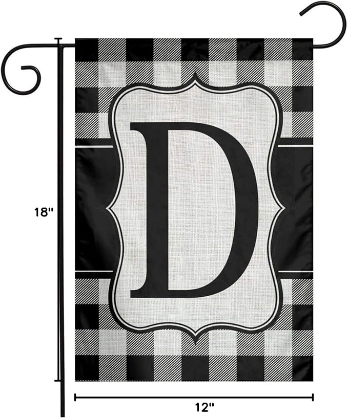 YANGHOME Monogram Initial D Burlap Garden Porch Lawn Flag Farmhouse Decorations Mailbox Decor Welcome Sign 12x18 Inch Small Mini Size Double Sided Flax Nylon Linen Fabric