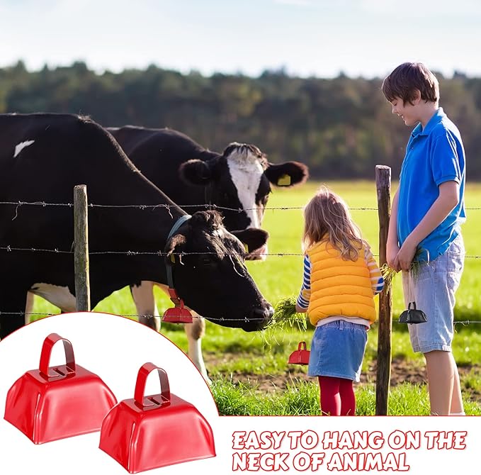 Yeshone 48 Pcs Metal Cowbells with Handles Loud Noise Makers Small Hand Percussion Cowbells for Football Events, Wedding, Graduation Team Cheering(Red)
