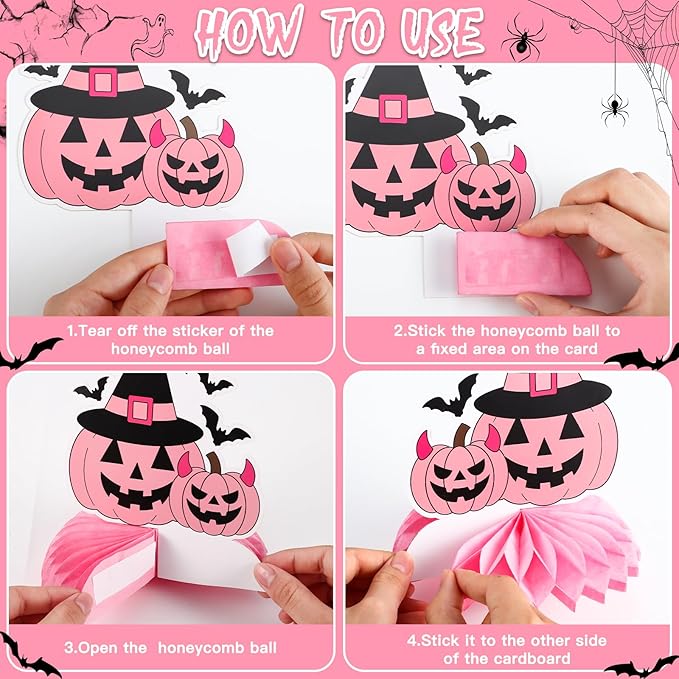 12PCS Halloween Table Decorations Pink Black Halloween Centerpieces for Tables Cute Ghost Honeycomb Centerpiece Summerween Decor for Halloween Party Baby Shower Girls Birthday Supplies