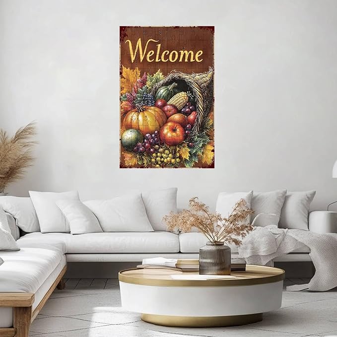 1000 Pieces Wooden Jigsaw Puzzle Fall Pumpkins Thanksgiving Day Thanksgiving Autumn Cornucopia Welcome Challenging Educational Fun Family Games Toys Gifts Family Activities 29.5x19.7 Inch