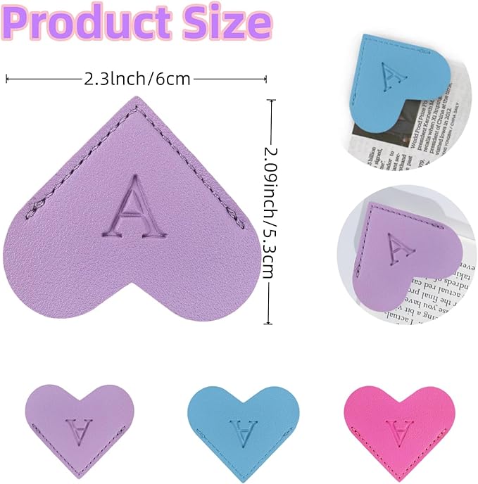 MOTEERLLU Personalized Leather Heart Bookmark with Initials, Handmade, Letter Cute Custom Corner Book Marks for Reading Women, Teachers, Students, Book Lovers, Book Accessories(Rose,X)