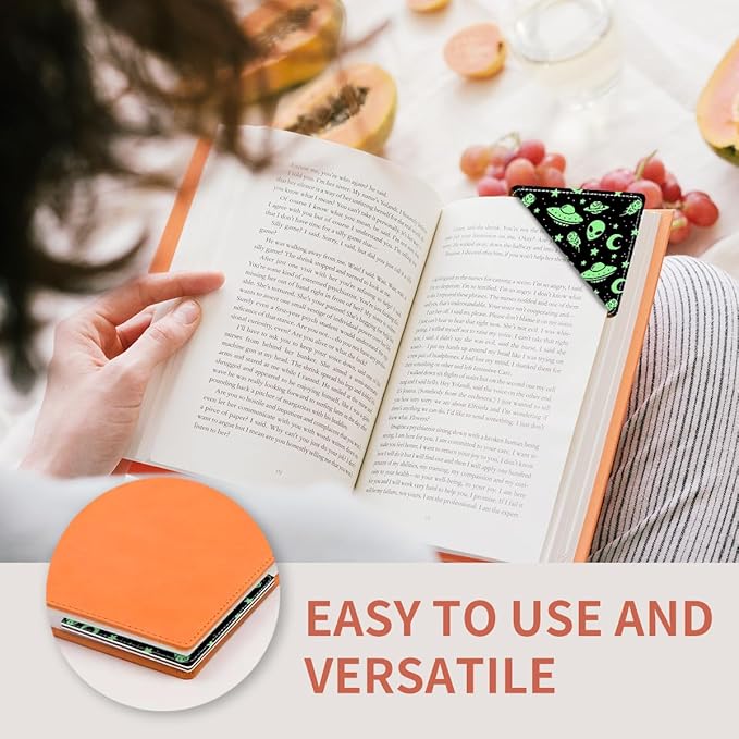Cute Leather Bookmarks, Fun Triangle Making Corner Bookmark, Book Accessories for Reading Book Lovers, Unbreakable Page Markers for Women Men Cute Green Alien
