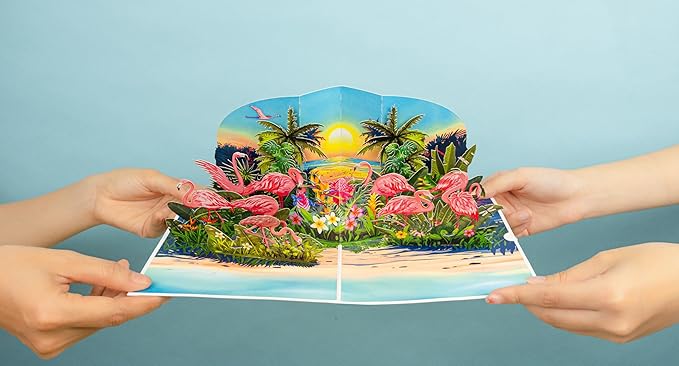 Flamingo Birthday Cards for Women, 6x8in Pop Up Mothers Day Card, 3D Anniversary Card, Valentines Day Card, Pop Up Gifts for Her, Him, Wife, Husband, Sister (Flamingo)