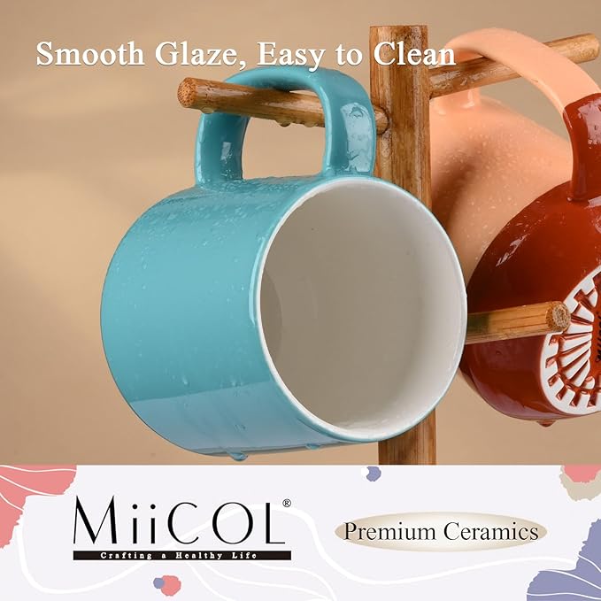 Miicol Ceramic Coffee Mug, 16 oz Large Coffee Cup, Tea Mug with Handle, Flat Bottom Mug for Men, Women, Office, Microwave and Dishwasher Safe, Multi-Color, Mint Blue