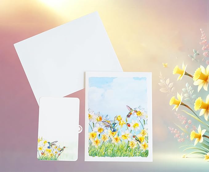 Daffodils with Hummingbirds 3D Birthday Cards for Women, Mothers Day Cards, 6x8in Pop Up Gift Card for Mom, Wife, Her, Daughter, Sister, Grandma (PQ Daffodils w Hummingbirds)