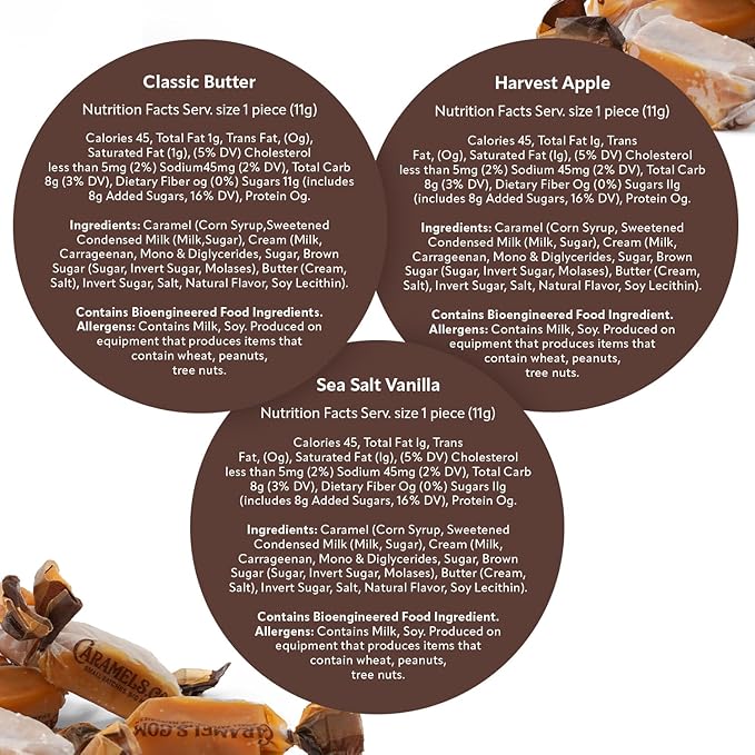 Caramels.com | Candy Gift Box | Individually Wrapped Sea Salt Caramel Vanilla, Classic Butter and Harvest Apple Candies | Great Gift Idea for Holidays and Birthdays | Pack of 3