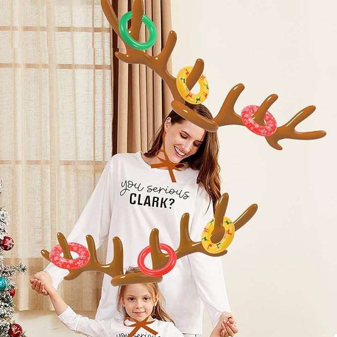 Christmas Games Decorations, Inflatable Reindeer Antler Ring Toss Game, Stocking Stuffers for Men Women Kids Teens Adults, Christmas Party Games Fun Xmas Gifts Carnival Holiday Family
