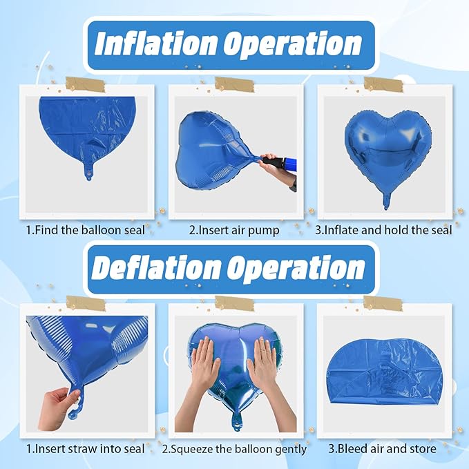 Blue Heart Balloons, 18 Inch Royal Blue Heart Shape Balloon, 12PCS Large Blue Helium Foil Heart Romantic Balloon for Birthday Marriage Wedding Bridal Engagement Party Anniversary Decoration