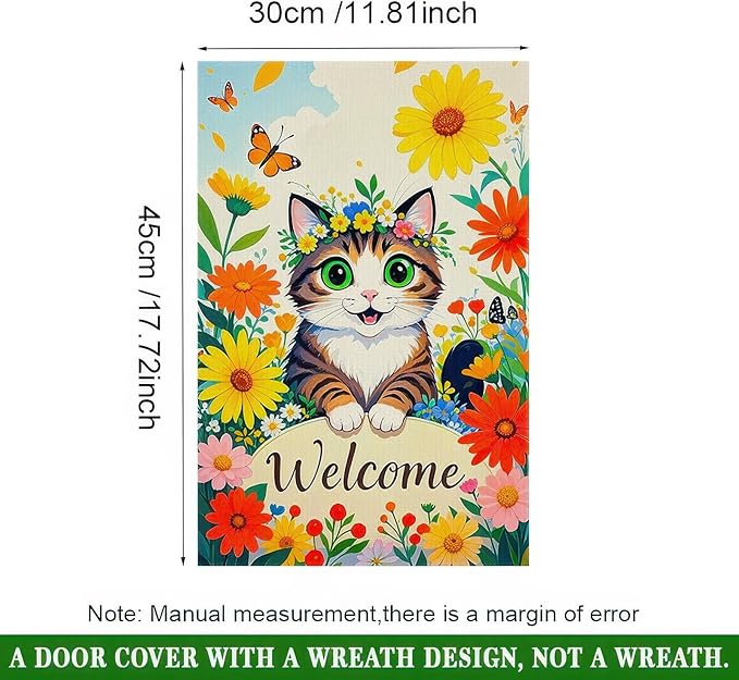 BlissYard Spring Garden Flag for Outside Adorable Cat with Flowers and Butterflies Backdrop Design Spring Decoratio Double-Sided 12x18 Inches Welcome Yard Flag for Outdoor Decor