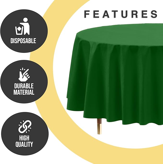 Exquisite 66% Thicker Premium Emerald Green Round Tablecloth 0.5 Mil 12 Pack Plastic Table Cloth Disposable 84 Inch Round Plastic Tablecloth Won't Tear Easily Like Cheap Thin Brands