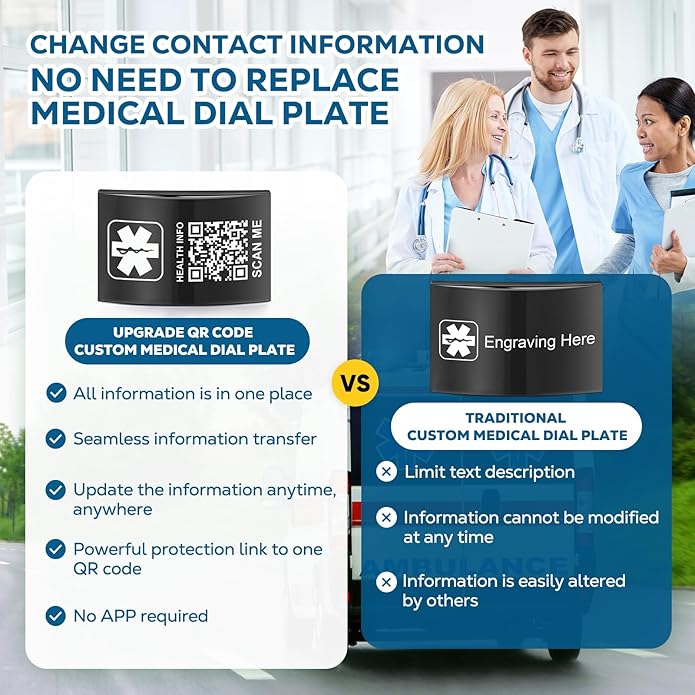 Upgraded Medical Bracelets Men Women with QR Code Medical Alert ID Bracelets - Titanium Steel Wristband Fits Wrists Up 8''-10'' - More Space Custom Emergency Med ID Info