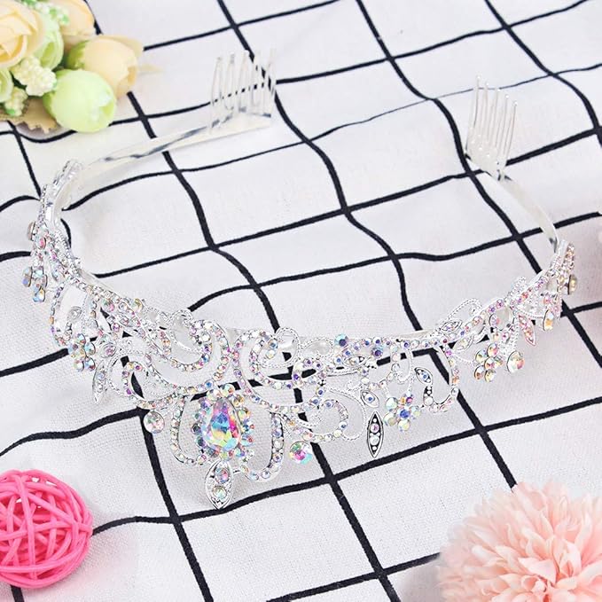 Didder Crystal AB Rhinestone Tiaras and Crowns for Women - Princess Elegant Headband with Comb - Birthday Crowns for Girls