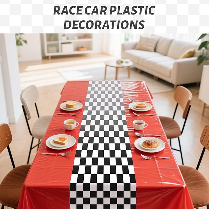 3PCS Race Car Birthday Party Decorations,Cars Birthday Decorations,Plastic Race Car Themed Rectangular Tablecloths 54 x 108 In,Racetrack Table Runner Table Covers,Checkered Race Car Party Decorations