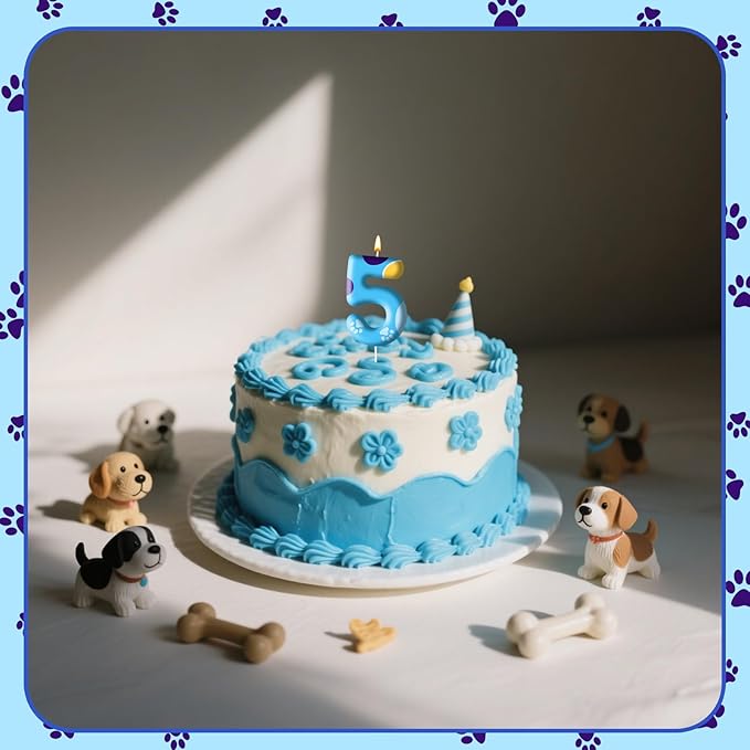 Blue Dog Paw Birthday Candles Cake Topper Numeral Birthday Candles for Boy Girl Dog Paw Decoration(Number 5)