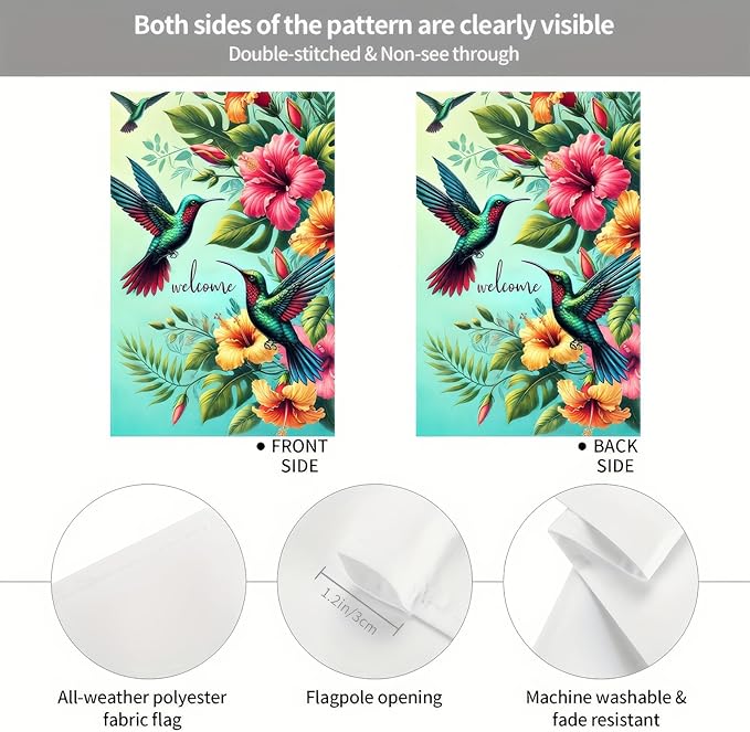 BlissYard Garden Flag 12x18 Inch Double Sided Vibrant Floral Bird Backdrop Photography Background Outdoor Indoor Decorative Flag Banner Yard Flag for Yard Lawn Porch Decoration