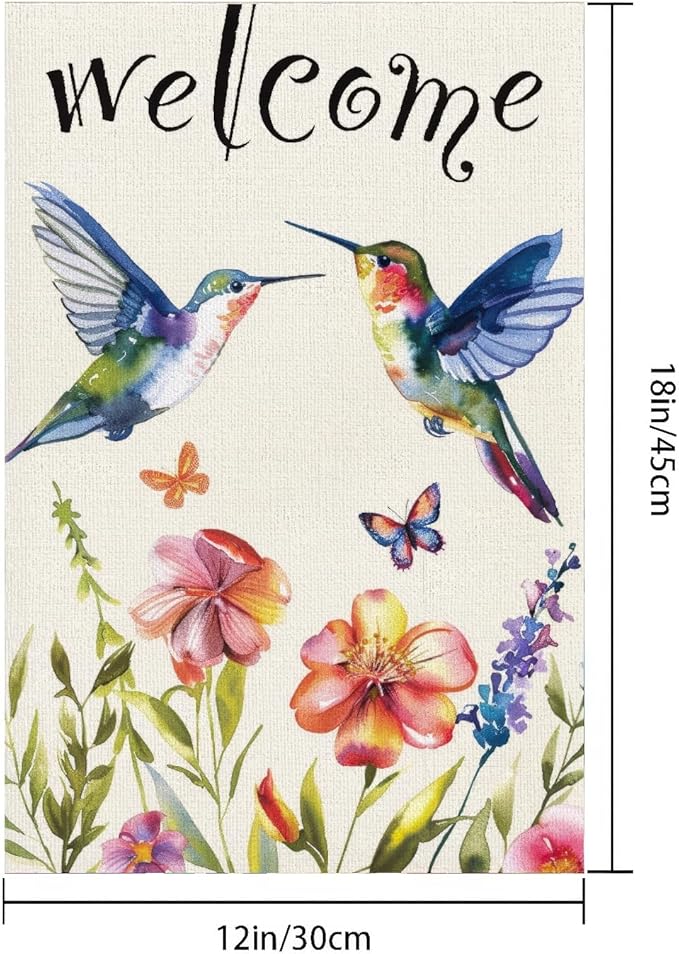 BlissYard Welcome Hummingbird Garden Flag Double-Sided 12 x 18 Flag Spring Garden Flag Hummingbird Garden Flags Floral Flowers Yard Flag Vintage Spring Flag House Seasonal Outside Outdoor Decoration