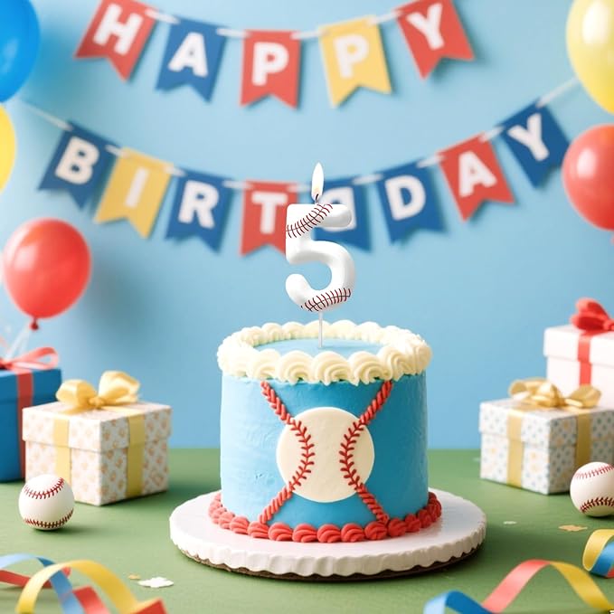 Baseball Number 8 Birthday Candles, Baseball Themed Cake Topper for Boys Girls, Cake Decorations for Birthdays, Sports Theme Party Supplies, Candles for Party Decorations