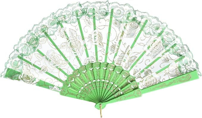 QIRMIZI 30pcs Silk Folding Hand Fans,Silk Fans,Green Rose Fans,Perfect for Weddings, Parties, and Dancing,Green