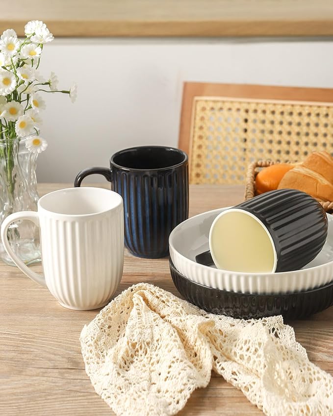 HASENSE Coffee Mugs Set of 4, 16 Oz Coffee Mugs with Big Handle, Large Modern White Ceramic Coffee Cups for Latte, Tea, Cocoa, Milk, Cappuccino, Microwave & Dishwasher Safe, Ideal for Housewarming