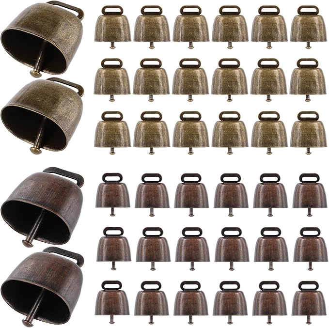 40 PCS Cow Bells, Grazing Copper Bells, Metal Cow Bells with Crisp Sound, Loud Animal Copper Bronze Bells, Vintage Grazing Bells for Cow Horse Sheep, 2 Colors