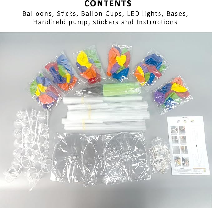 6 Set Balloon Stand Table Centerpieces with LED Lights for Party Decor, Balloons Centerpieces for Table, Balloon Stand Kit for Graduation Decorations 2025, Weddings, Birthday Decoration (Rainbow)