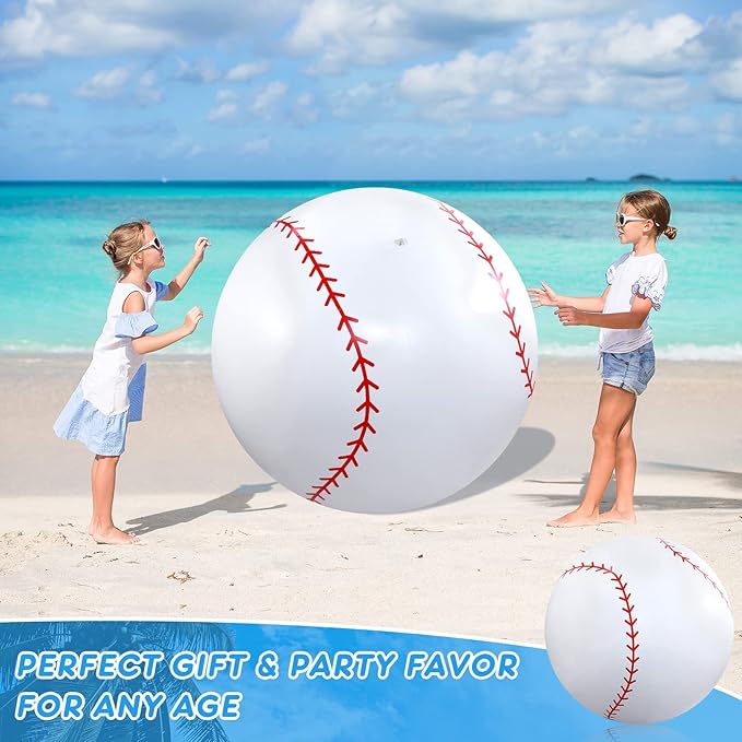 Meooeck 2 Pcs 40 Inch Giant Inflatable Baseball Large Beach Inflatable Sports Balls White Baseball Pool Games Toys for Outdoor Activity Sports Themed Party Favors Decorations