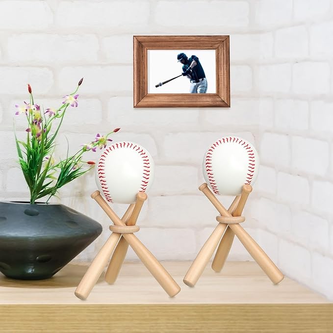 Mudder 12 Pack Baseball Stand Baseball Holders Balls Display Wooden Display Stand Holder Centerpieces for Tables for Sports Lover (Light Brown)