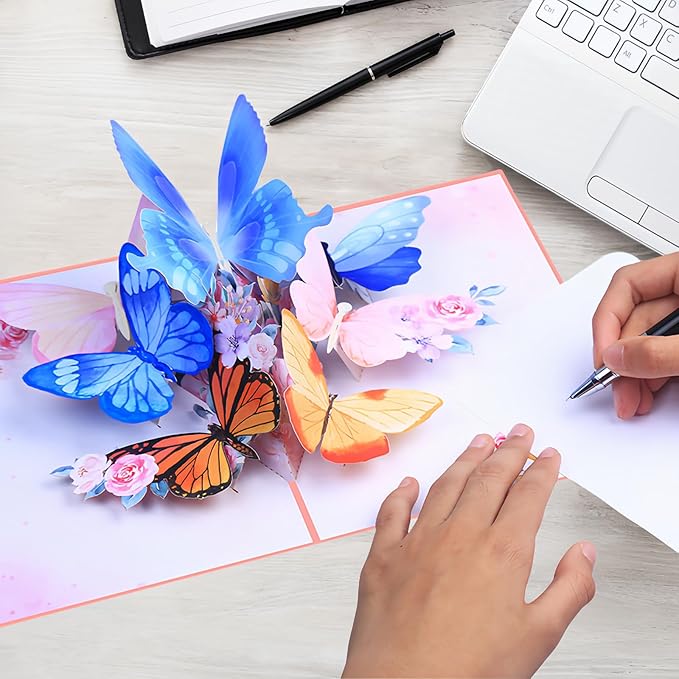 Steelhill 3D Pop Up Cards,Butterfly Greeting Cards for Women,Valentines Day Gifts Card with Envelope for Mother's Day Thinking of You Card for Wife,Girlfriend,Friends(Butterfly flying card)