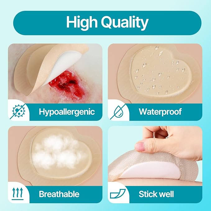 Dimora Sacrum Foam Wound Dressing (20 Packs)- Silicone Foam Bandages Adhesive Border 7"x7", Absorbent Sacral Pads Waterproof Breathable Bed Sore Pressure Dressing