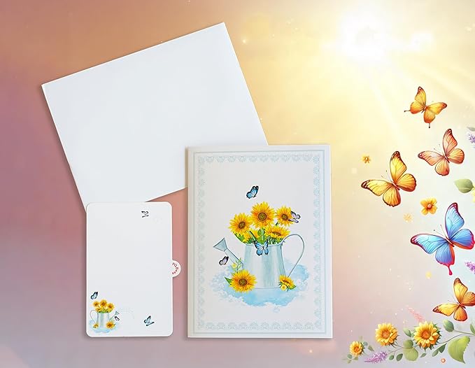Sunflower Watering Can Get Well Soon Card, Sympathy Cards, Thinking of You Pop Up, Mothers Day Card, 6x8in 3D Birthday Cards for Women for Wife, Her, Sister, Grandma (Sunflower Watering Can).