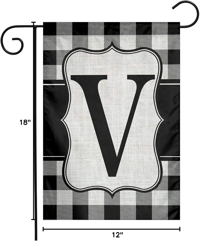 YANGHOME Monogram Initial V Burlap Garden Porch Lawn Flag Farmhouse Decorations Mailbox Decor Welcome Sign 12x18 Inch Small Mini Size Double Sided Flax Nylon Linen Fabric